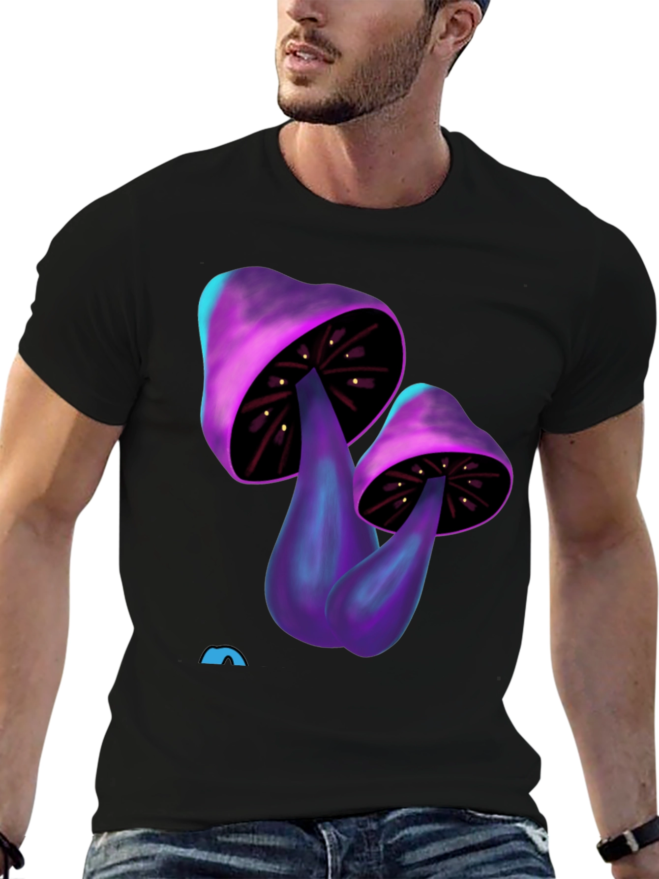 Psychedelic Mushroom Graphic Tee - Black Cotton T-Shirt
