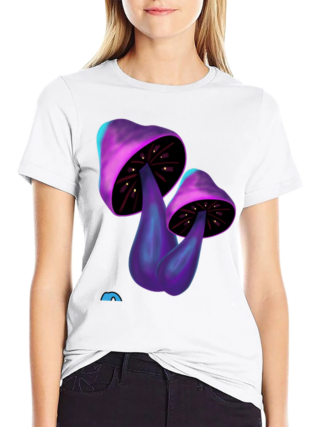 Psychedelic Mushroom Graphic Tee - Black Cotton T-Shirt