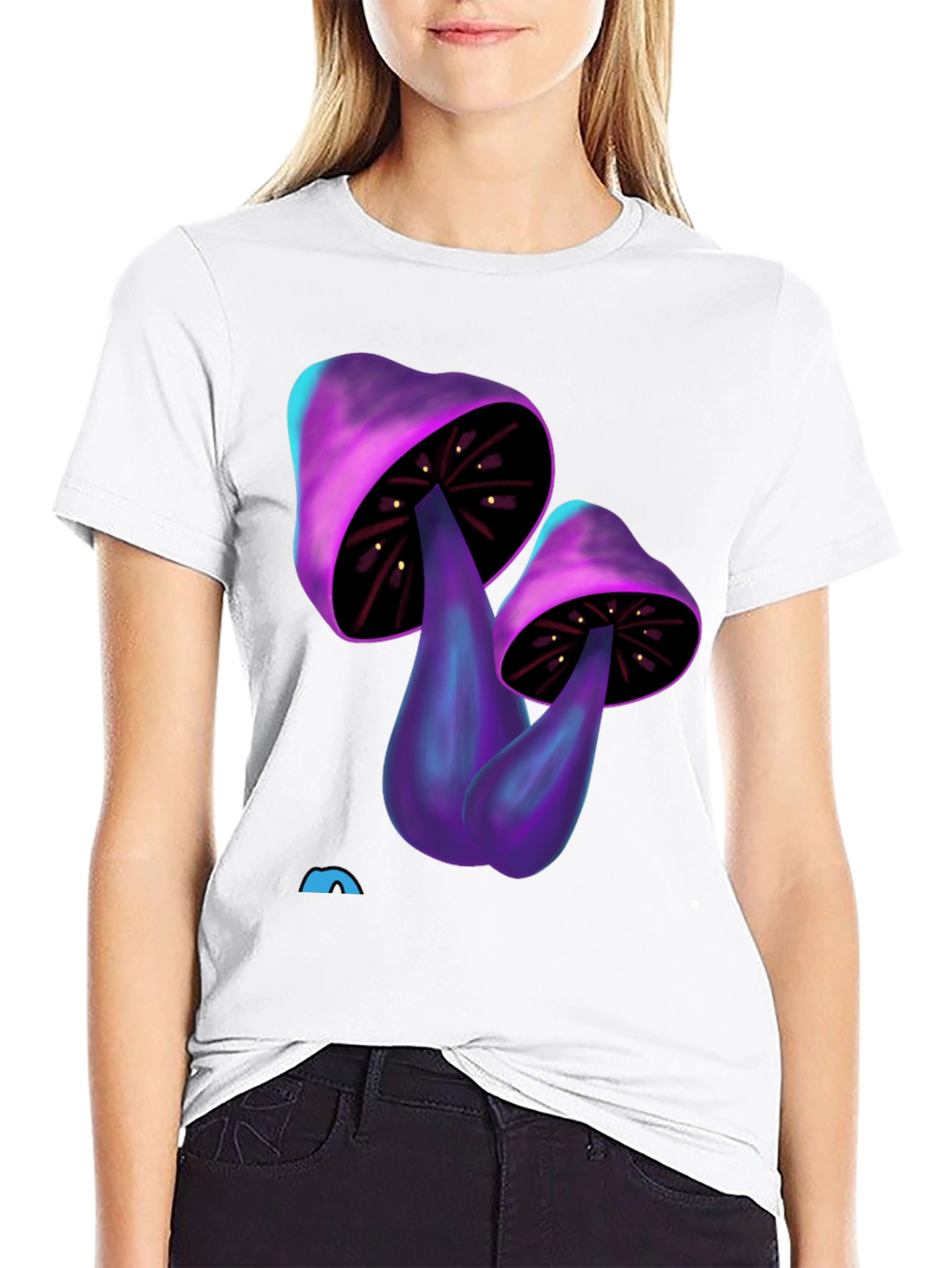 Psychedelic Mushroom Graphic Tee - Black Cotton T-Shirt
