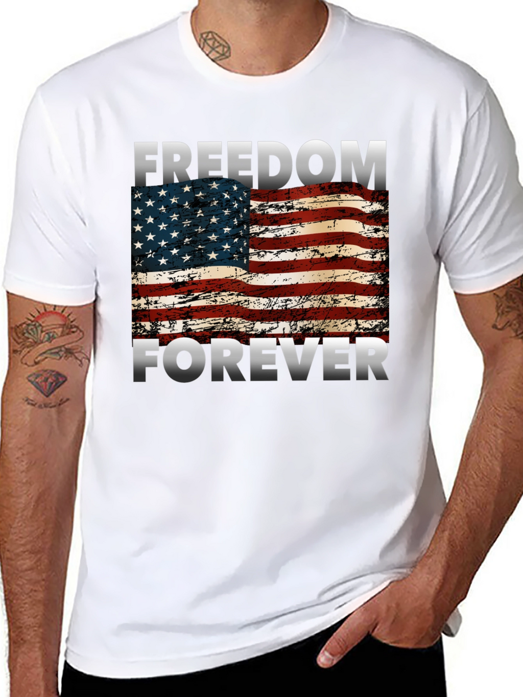 Freedom Forever American Flag Graphic T-Shirt
