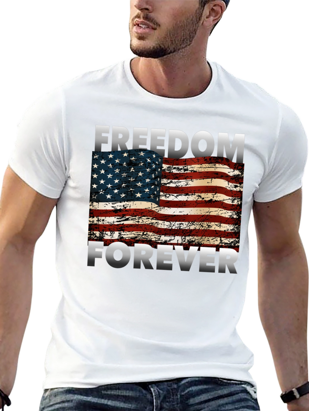 Freedom Forever American Flag Graphic T-Shirt
