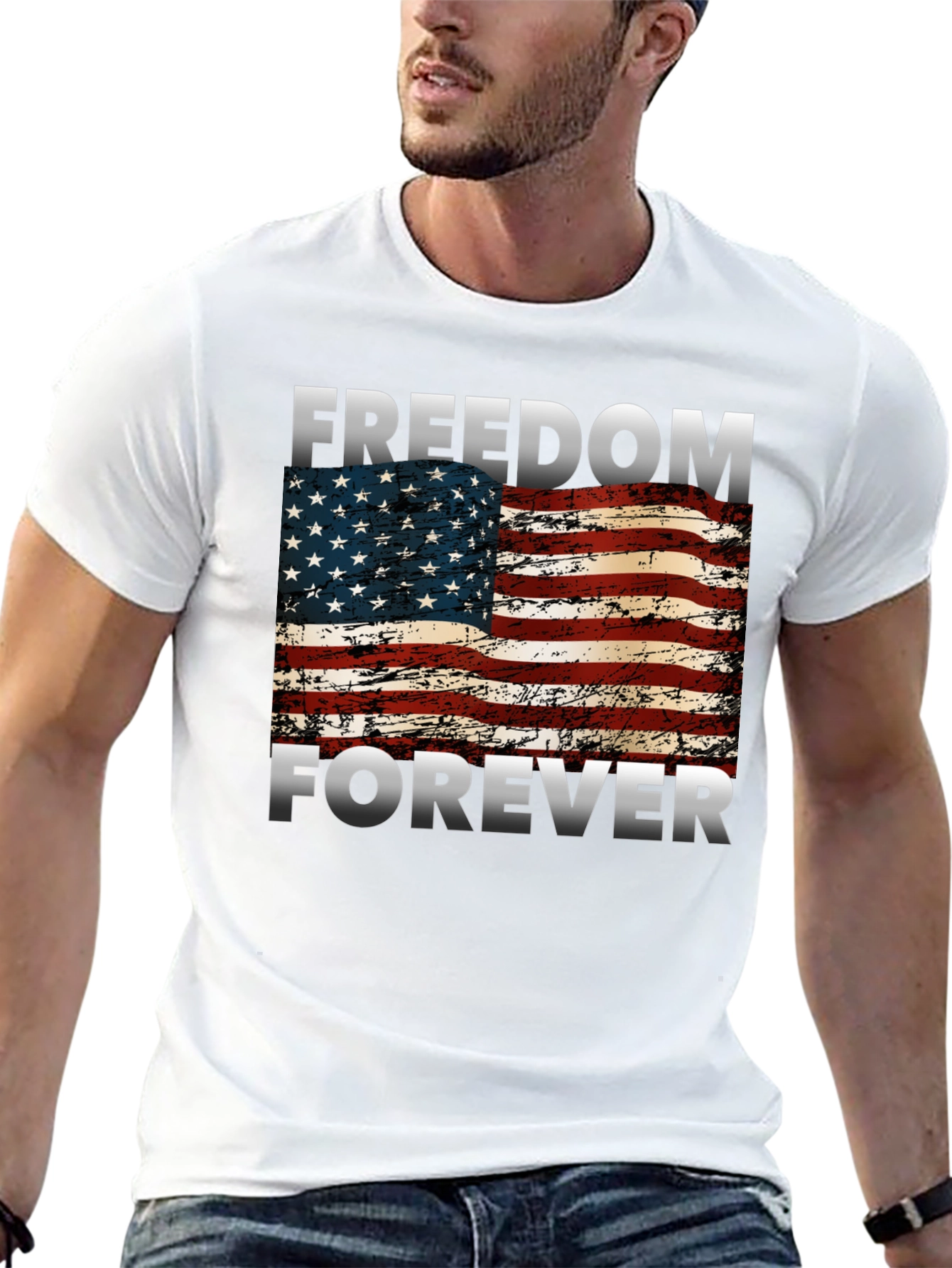 Freedom Forever American Flag Graphic T-Shirt