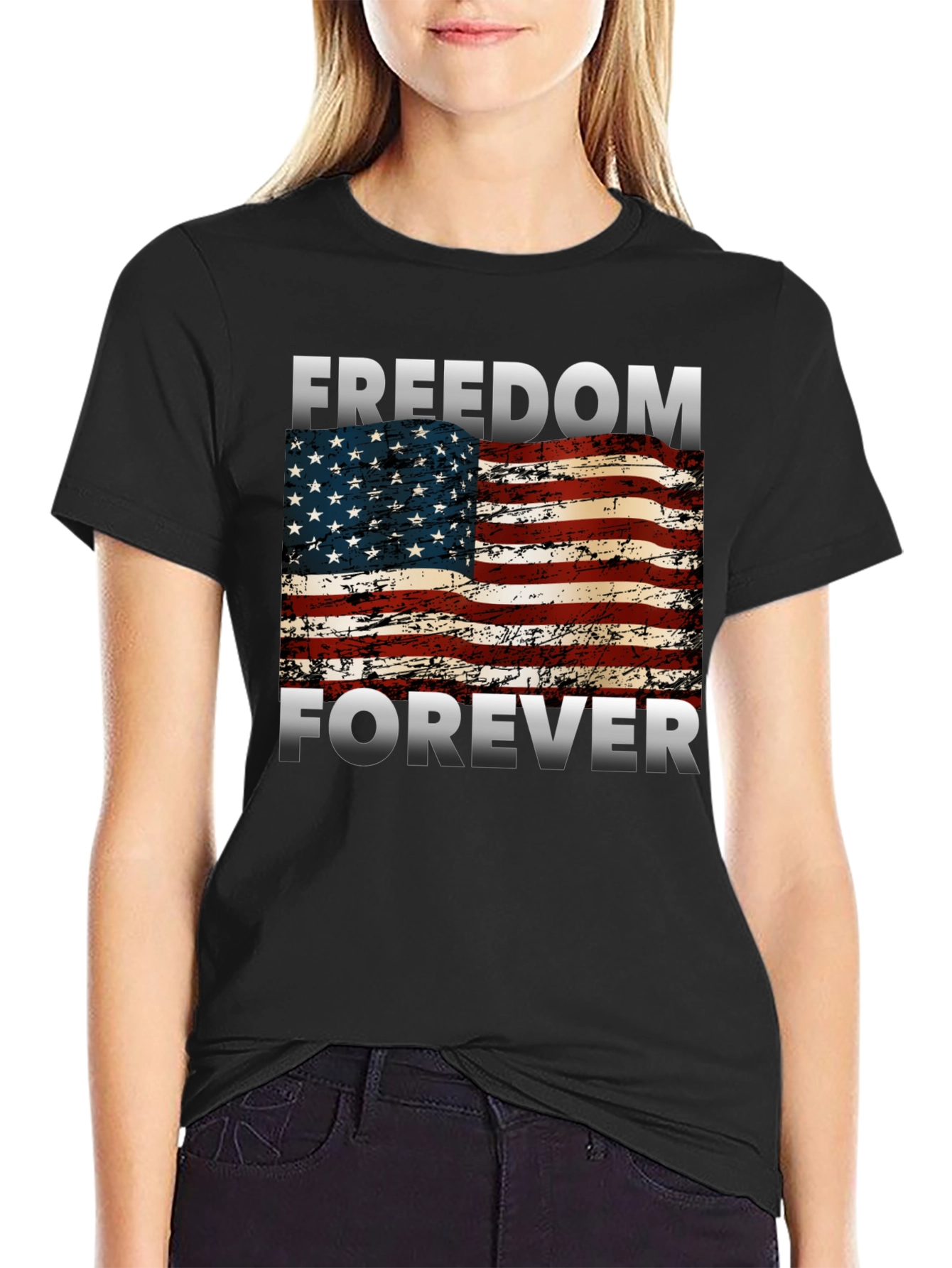 Freedom Forever American Flag Graphic T-Shirt