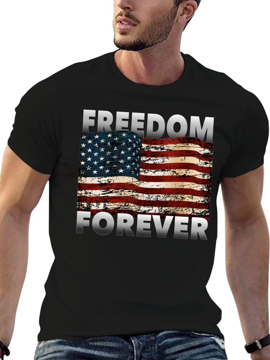 Freedom Forever American Flag Graphic T-Shirt
