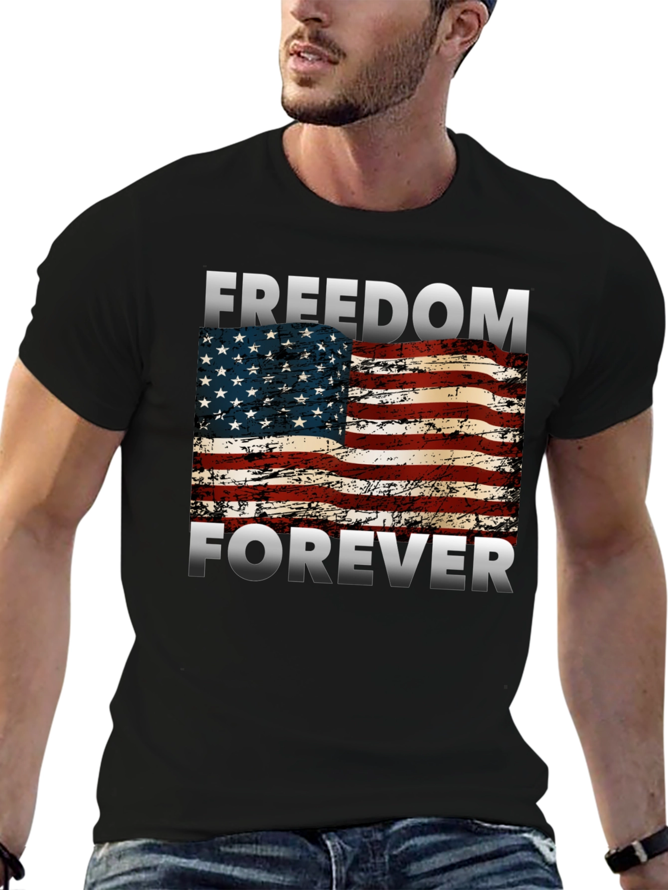 Freedom Forever American Flag Graphic T-Shirt