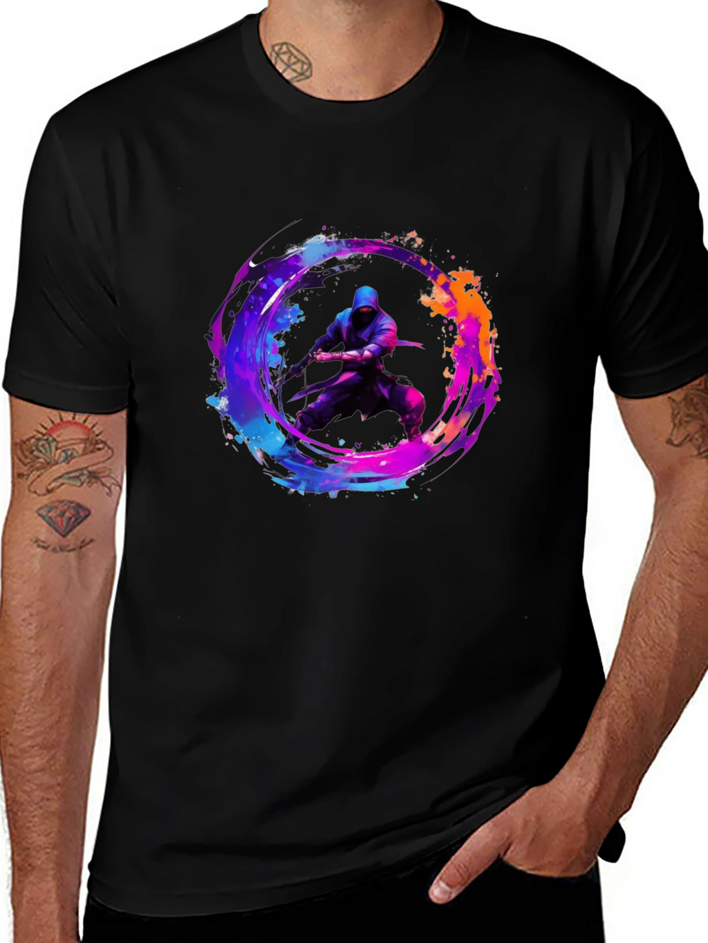 Ninja Warrior Graphic Tee - Black Cotton T-Shirt