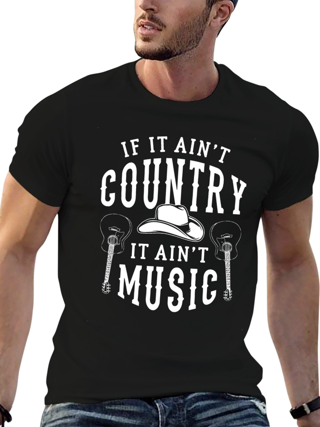Country Music Graphic Tee - Black Cotton T-Shirt