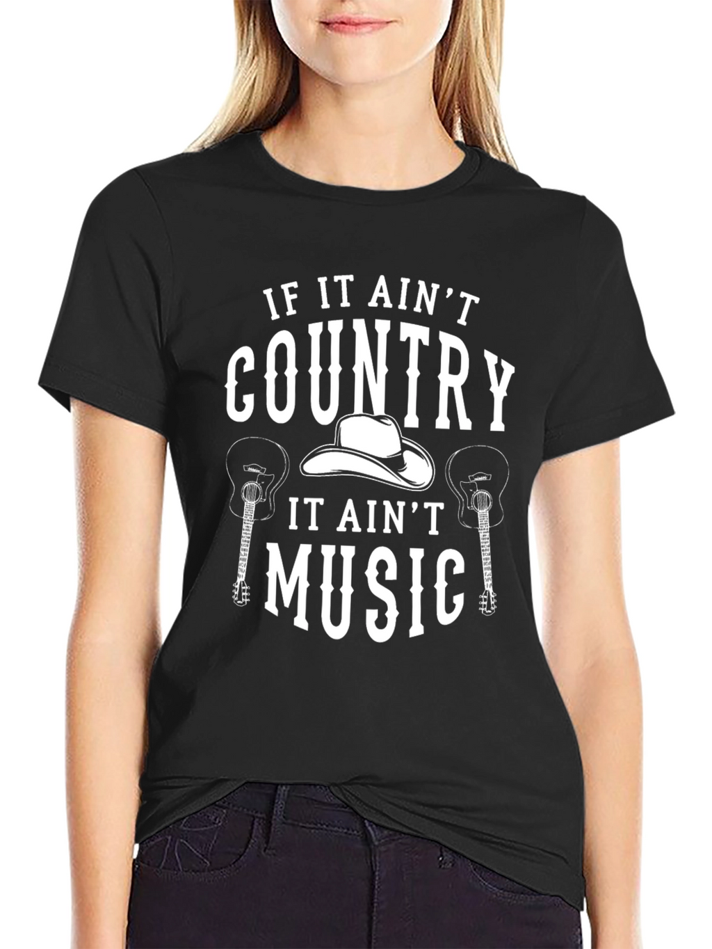 Country Music Graphic Tee - Black Cotton T-Shirt
