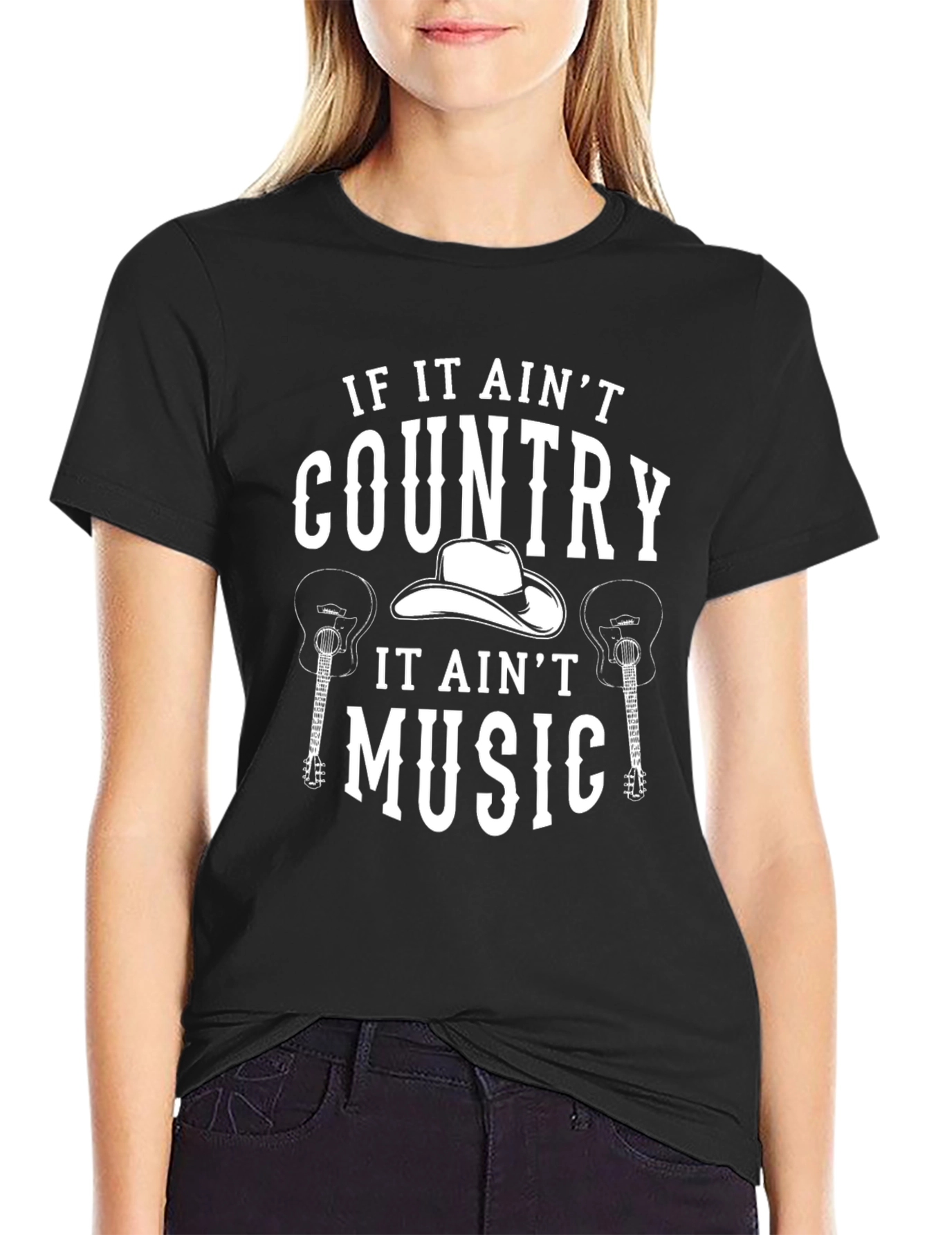 Country Music Graphic Tee - Black Cotton T-Shirt