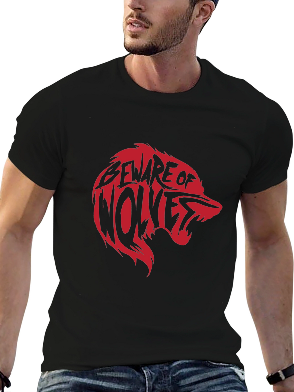 Beware of Wolves Graphic Tee - Black Cotton T-Shirt