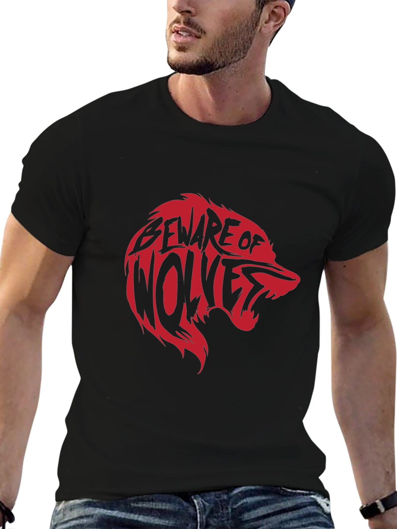Beware of Wolves Graphic Tee - Black Cotton T-Shirt