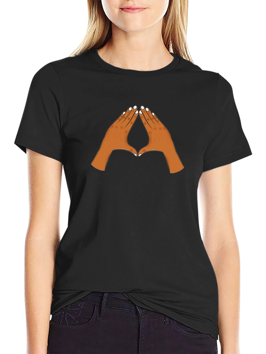 Black Graphic Tee with Pointing Hands Design
