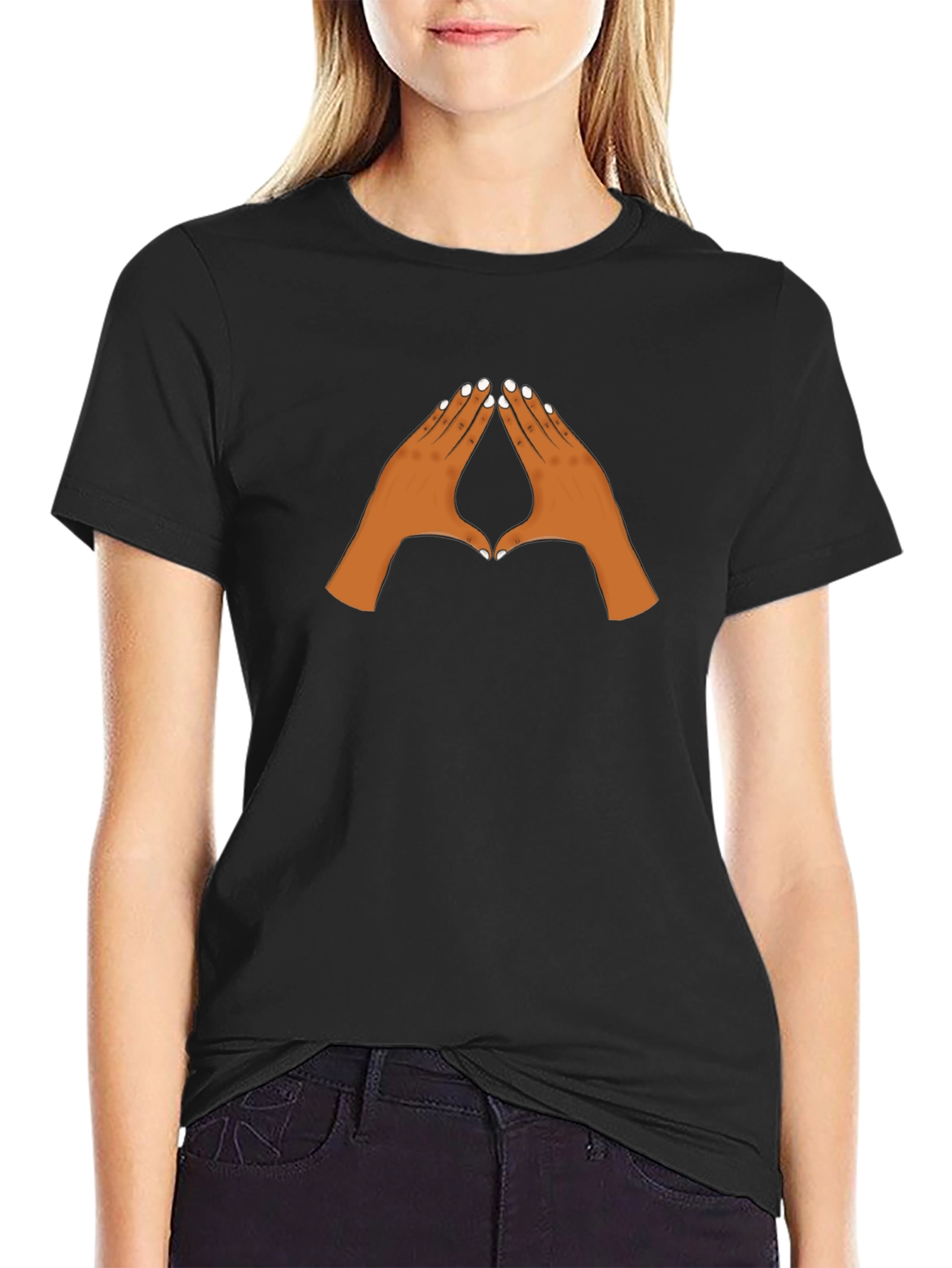 Black Graphic Tee with Pointing Hands Design