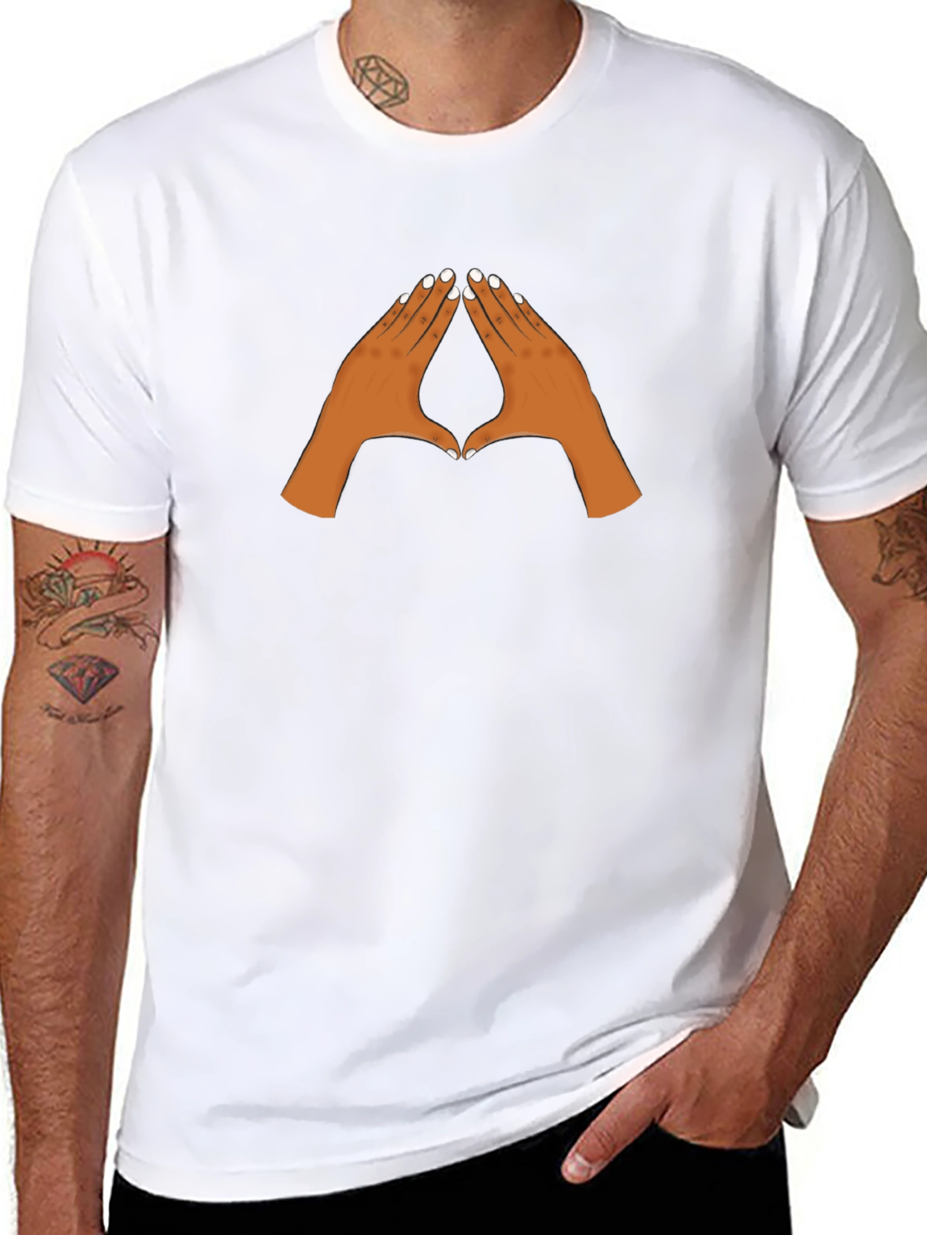 Black Graphic Tee with Pointing Hands Design