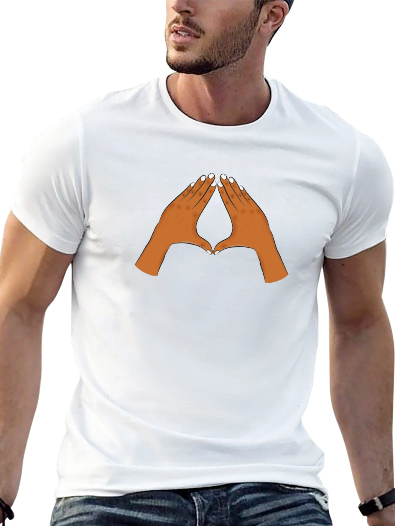 Black Graphic Tee with Pointing Hands Design