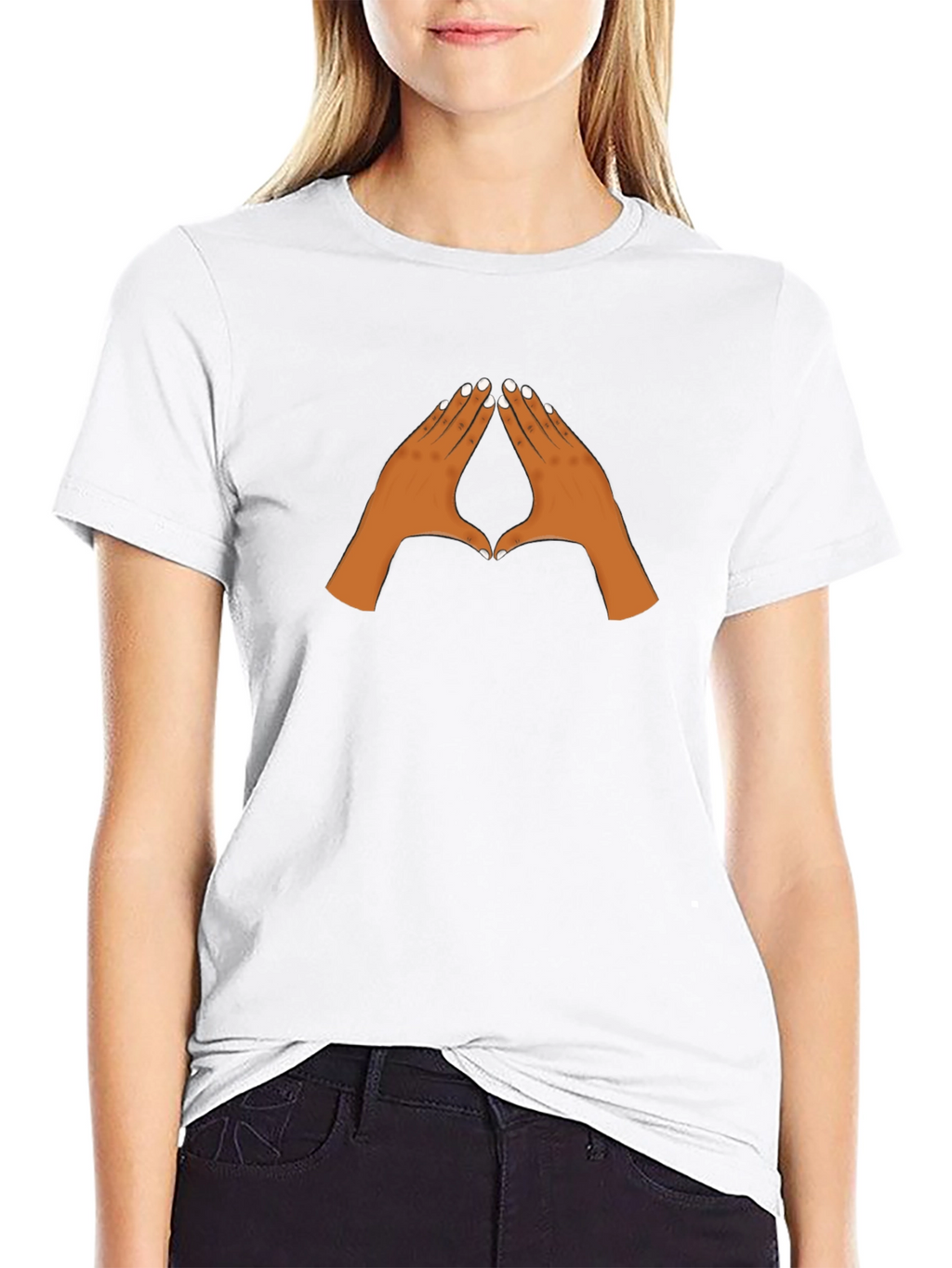 Black Graphic Tee with Pointing Hands Design