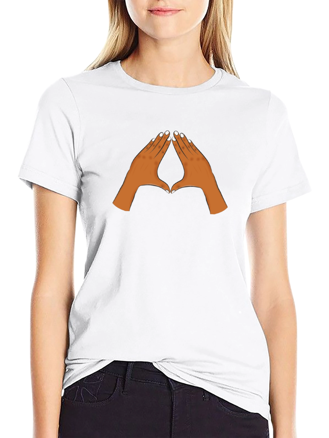 Black Graphic Tee with Pointing Hands Design