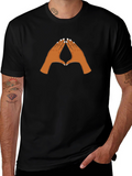 Black Graphic Tee with Pointing Hands Design