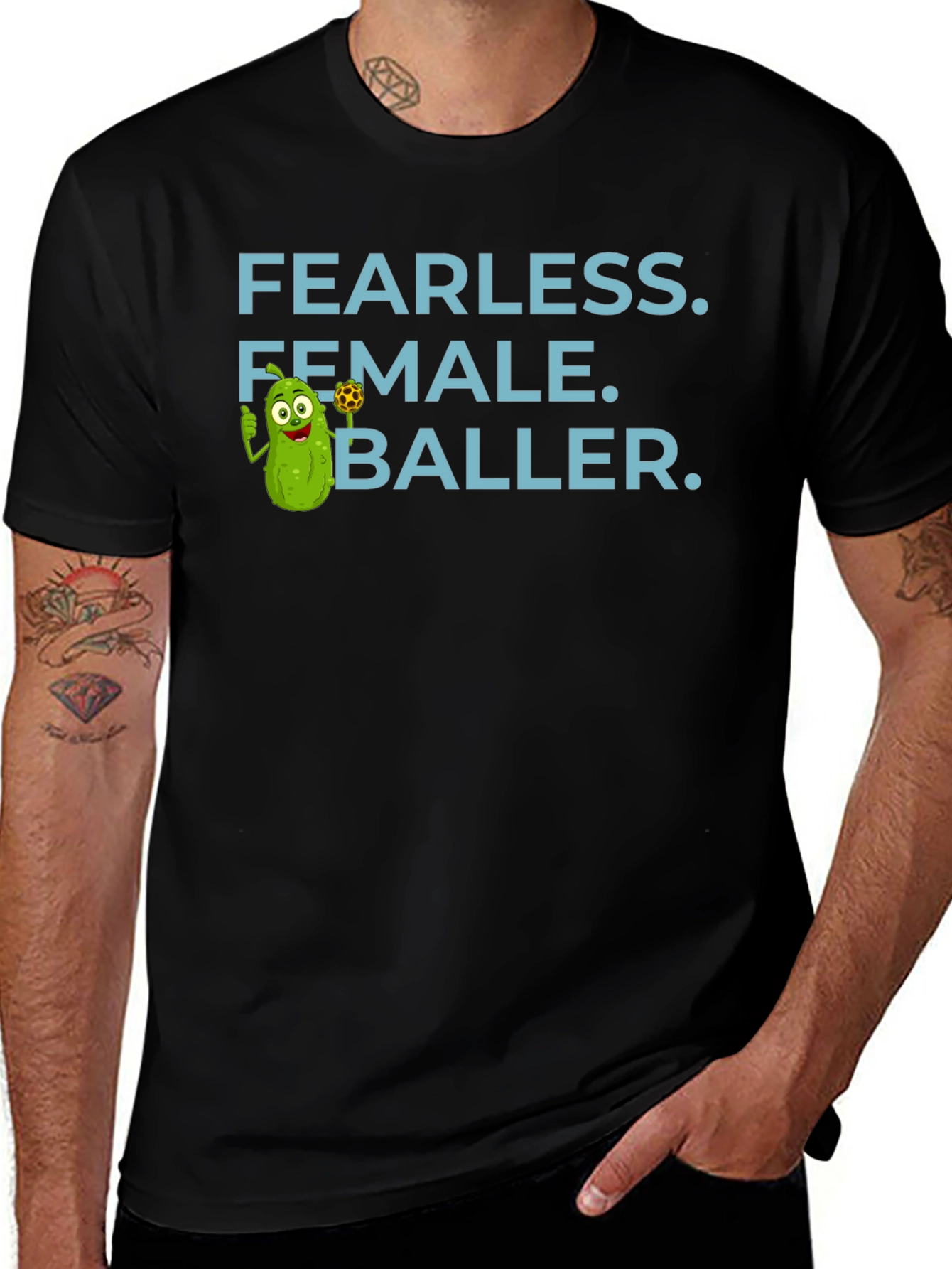 Fearless Female Baller T-Shirt - Funny Pickle Cartoon