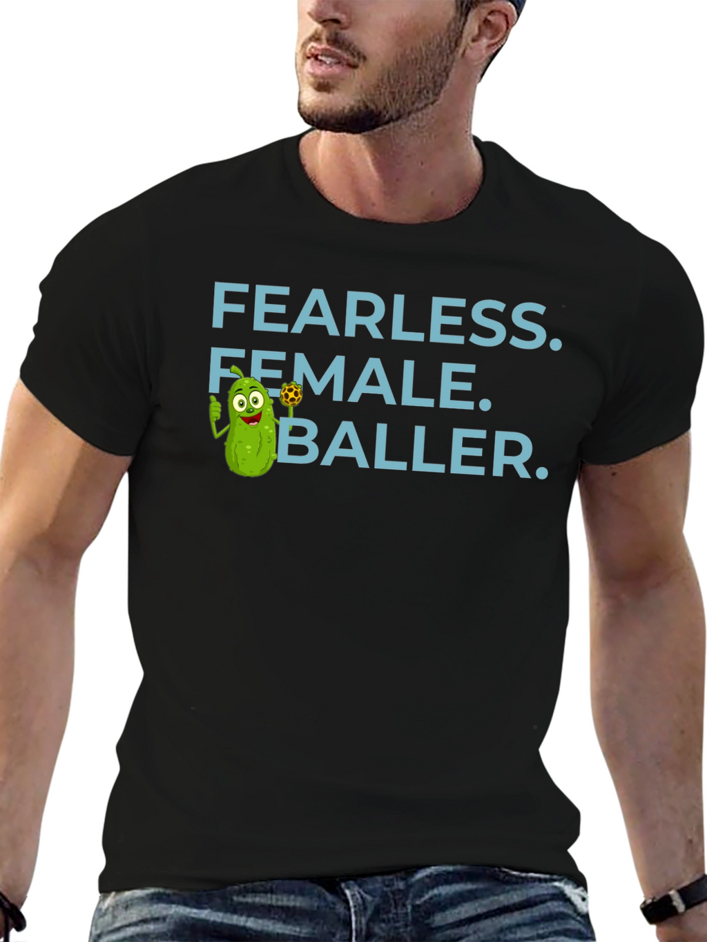 Fearless Female Baller T-Shirt - Funny Pickle Cartoon