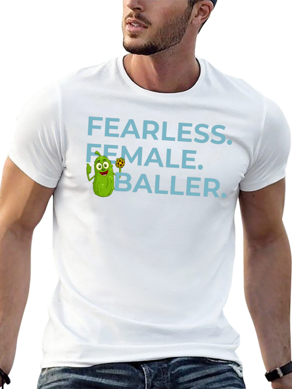 Fearless Female Baller T-Shirt - Funny Pickle Cartoon