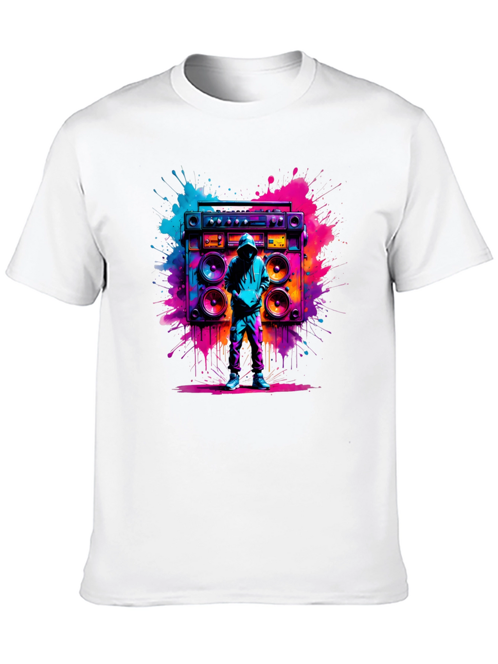 Retro Boombox Graphic T-Shirt - Vivid Street Style Tee