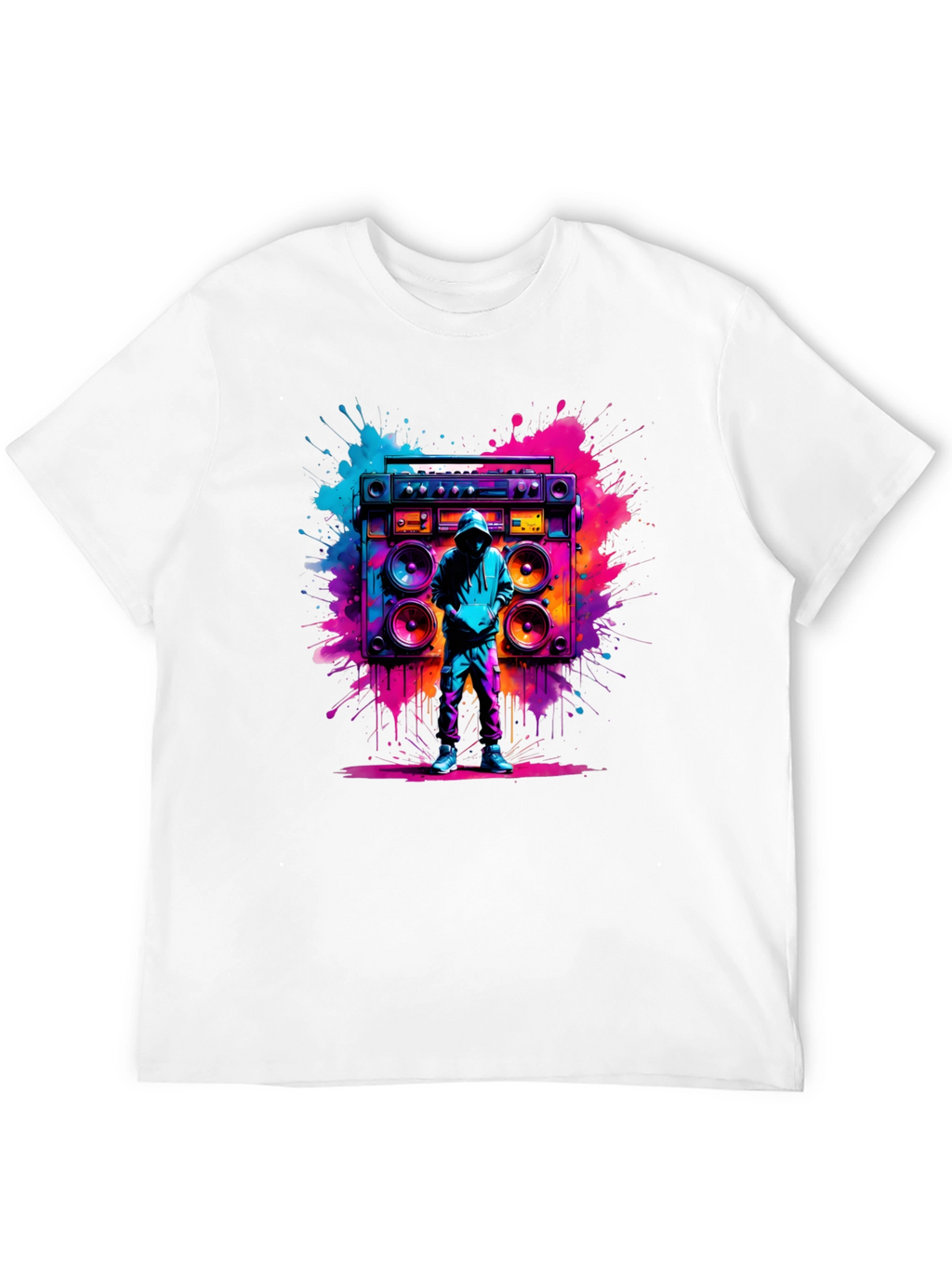 Retro Boombox Graphic T-Shirt - Vivid Street Style Tee