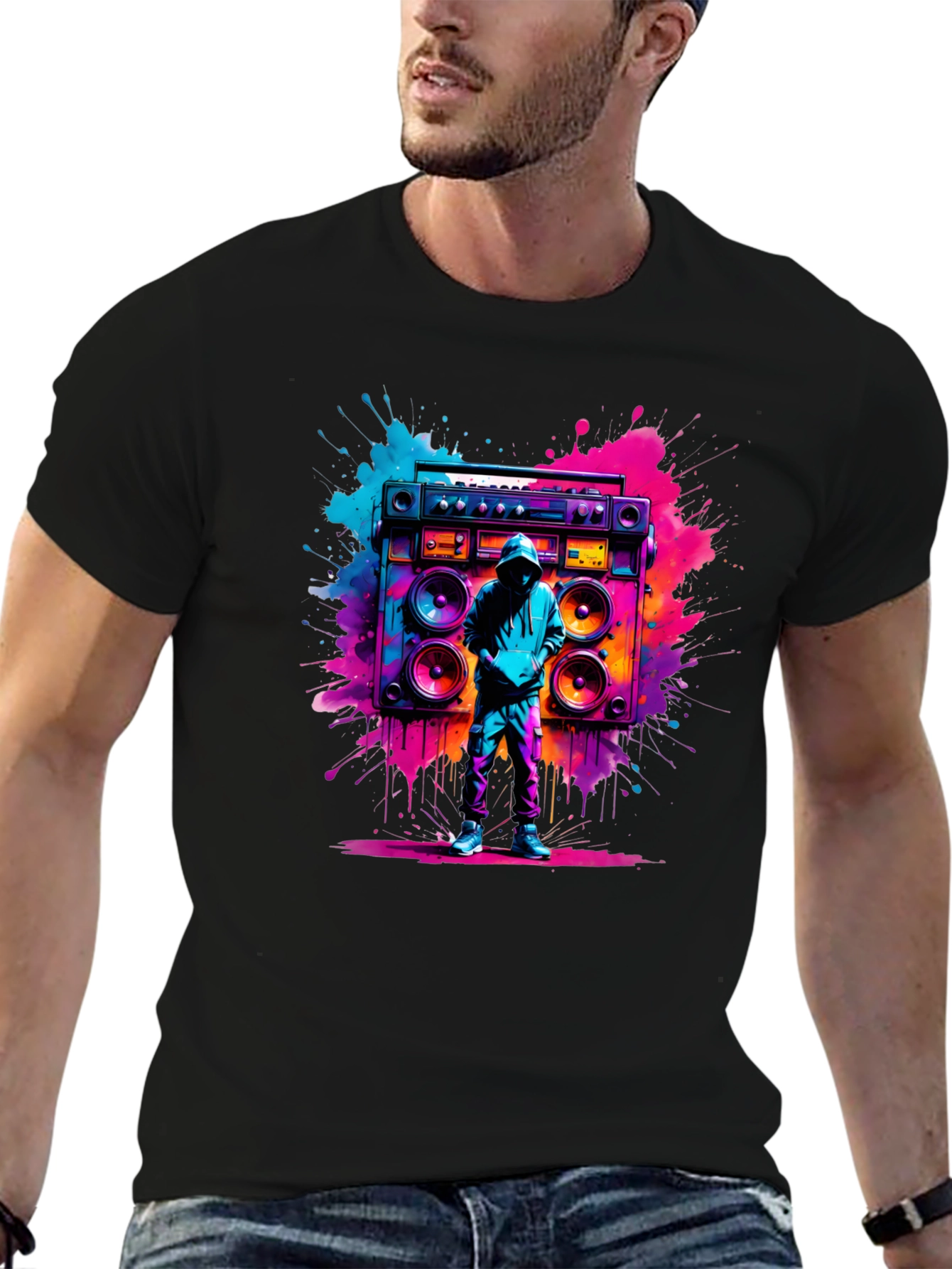 Retro Boombox Graphic T-Shirt - Vivid Street Style Tee