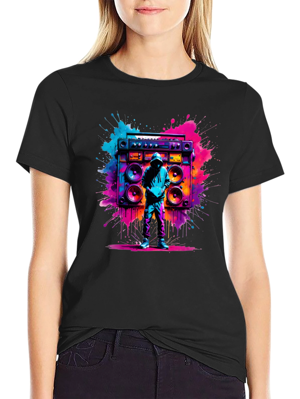 Retro Boombox Graphic T-Shirt - Vivid Street Style Tee