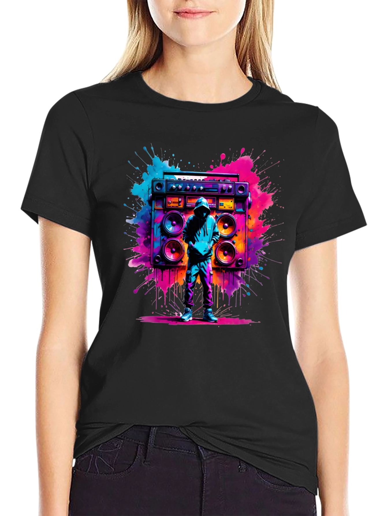 Retro Boombox Graphic T-Shirt - Vivid Street Style Tee