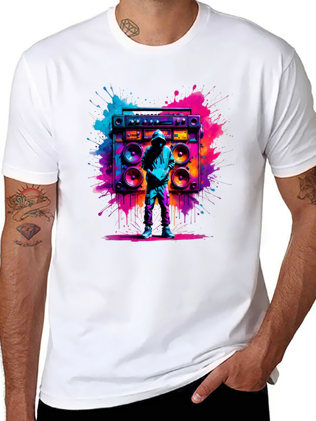 Retro Boombox Graphic T-Shirt - Vivid Street Style Tee