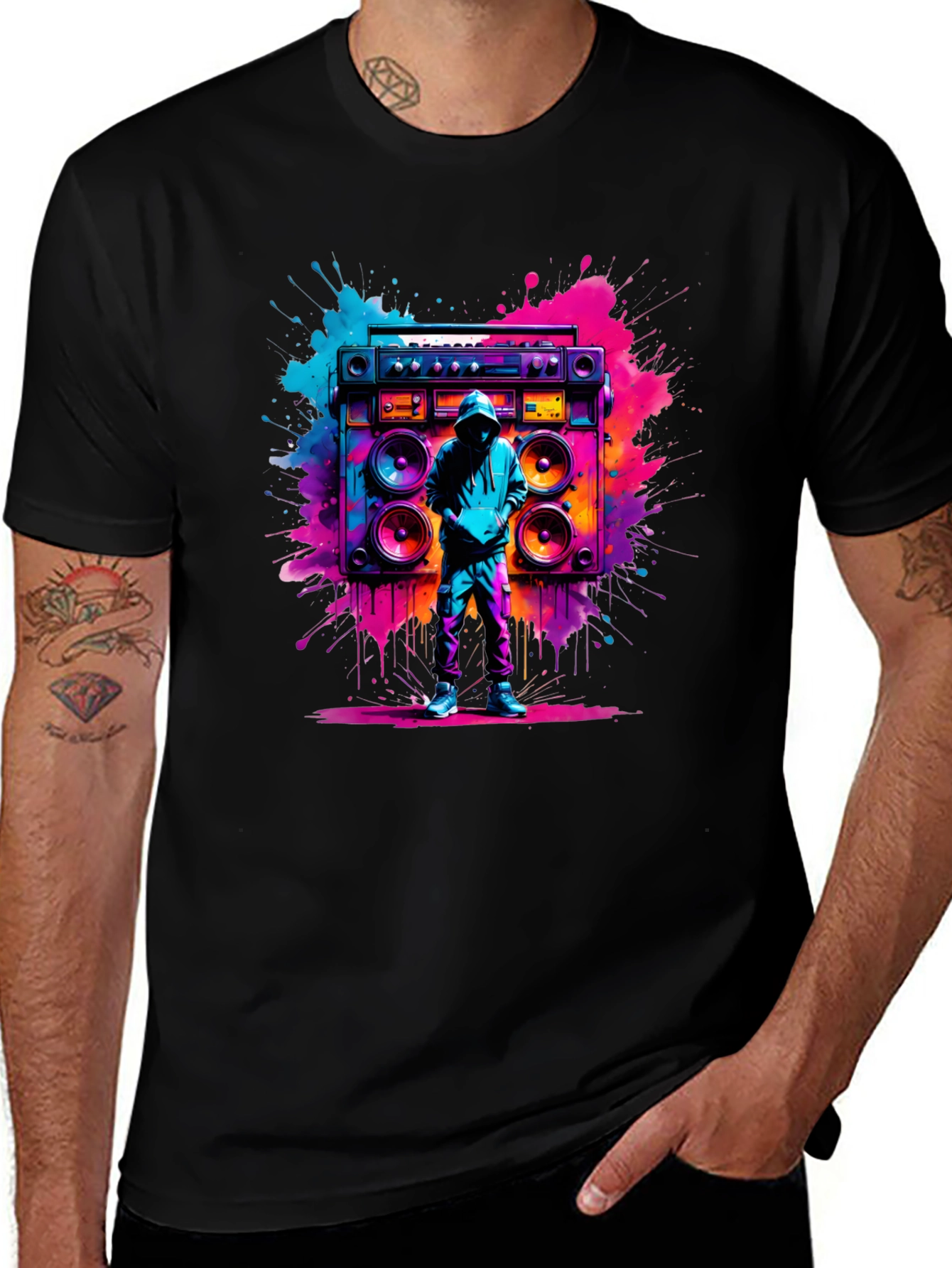 Retro Boombox Graphic T-Shirt - Vivid Street Style Tee