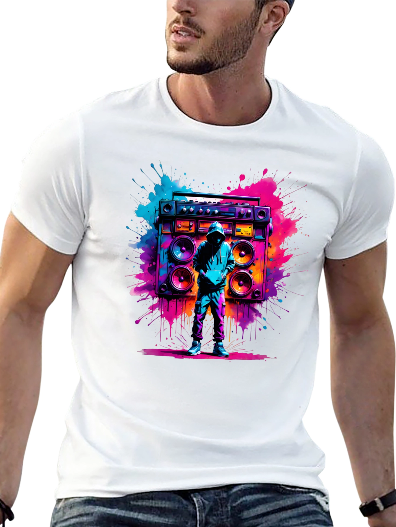 Retro Boombox Graphic T-Shirt - Vivid Street Style Tee