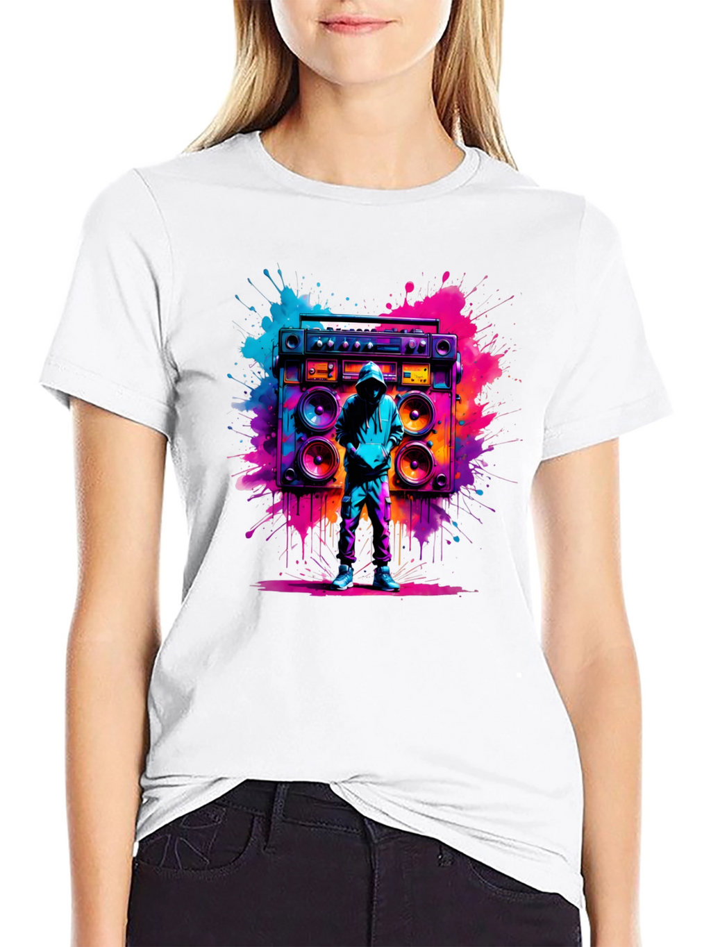 Retro Boombox Graphic T-Shirt - Vivid Street Style Tee