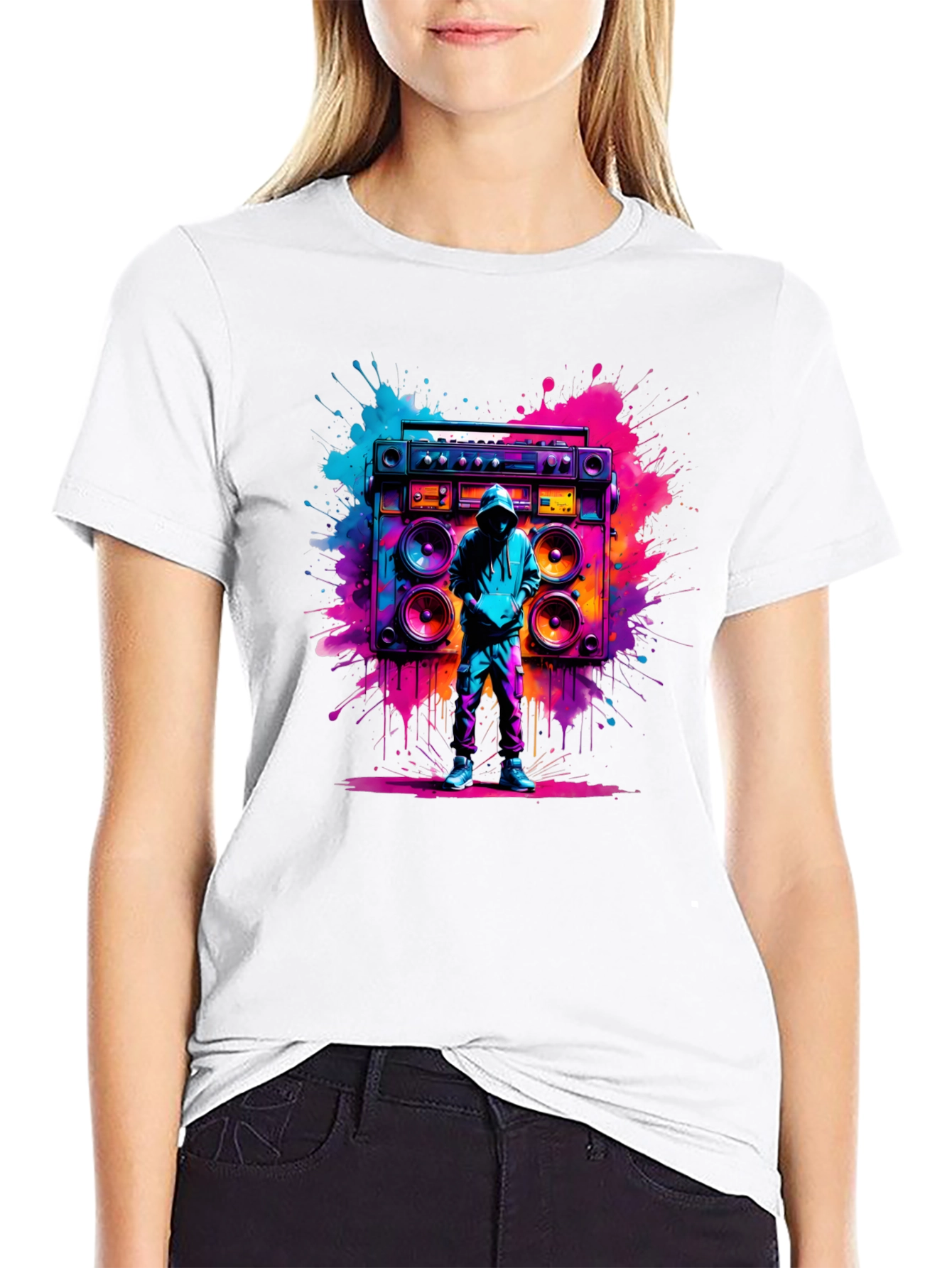 Retro Boombox Graphic T-Shirt - Vivid Street Style Tee