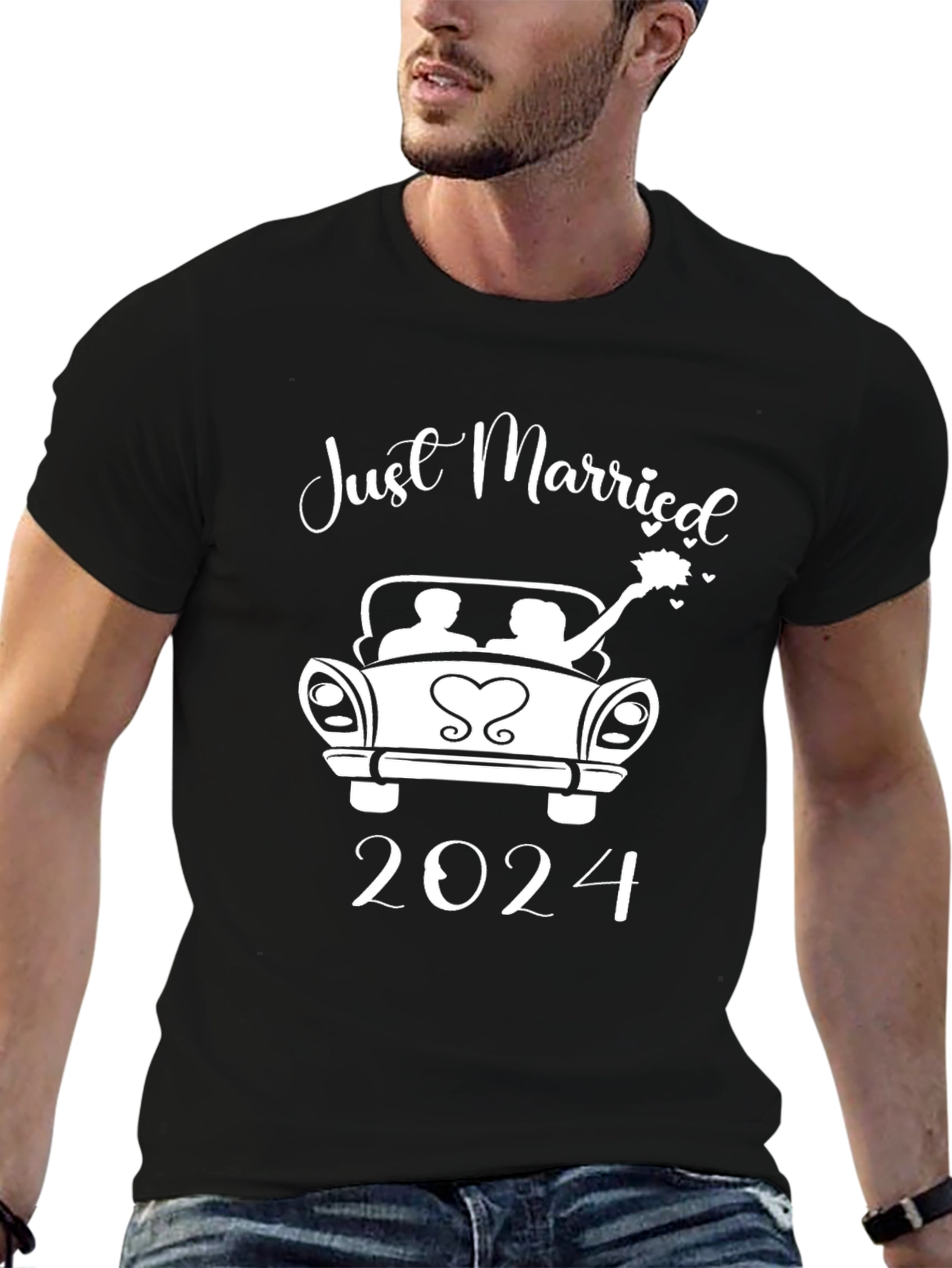 Just Married 2024 T-Shirt - Newlywed Car Design