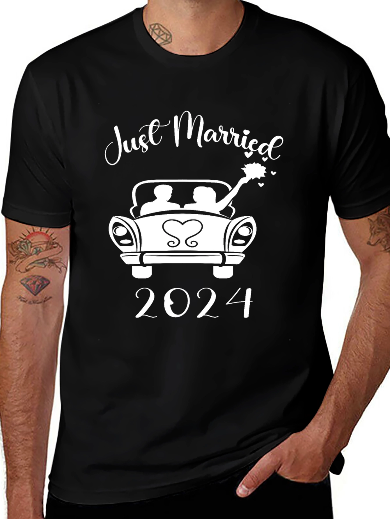 Just Married 2024 T-Shirt - Newlywed Car Design