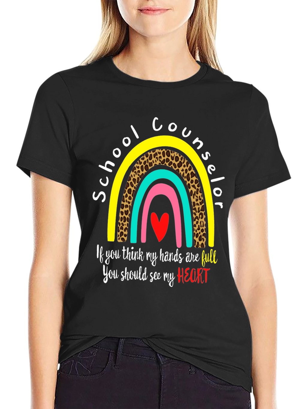 School Counselor T-Shirt: Full Heart Rainbow Design