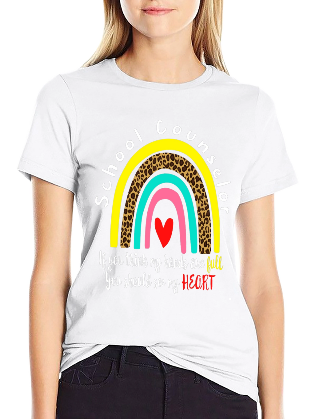 School Counselor T-Shirt: Full Heart Rainbow Design