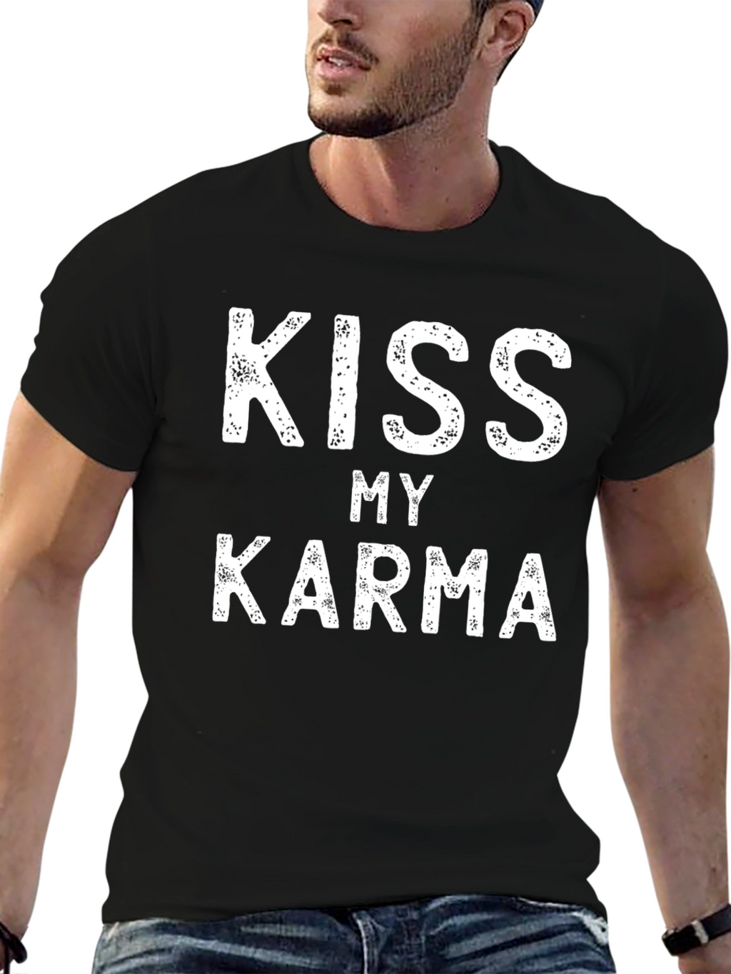 Kiss My Karma Graphic Tee - Black Cotton T-Shirt