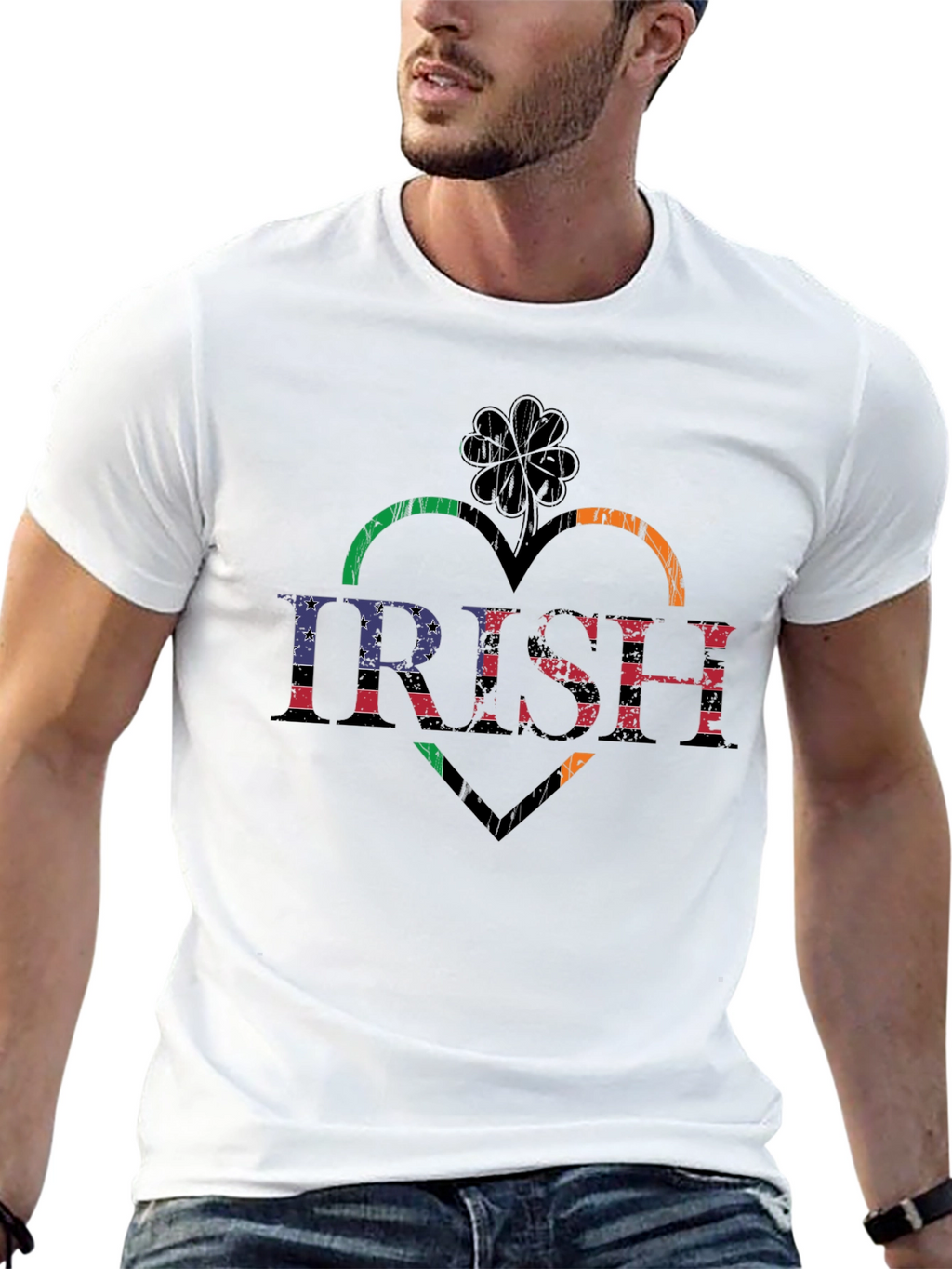 Irish Heart Shamrock Flag Graphic T-Shirt
