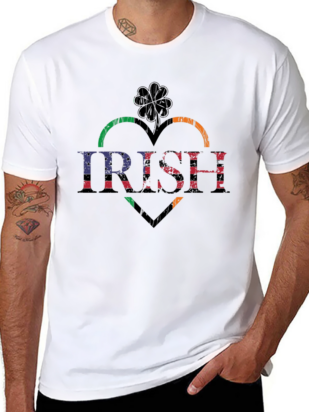 Irish Heart Shamrock Flag Graphic T-Shirt