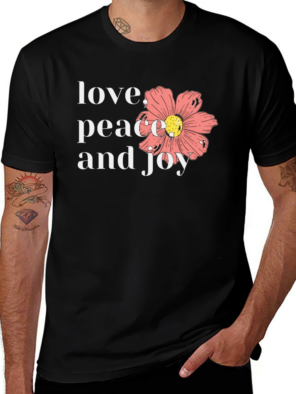 Love Peace Joy Graphic Black T-Shirt