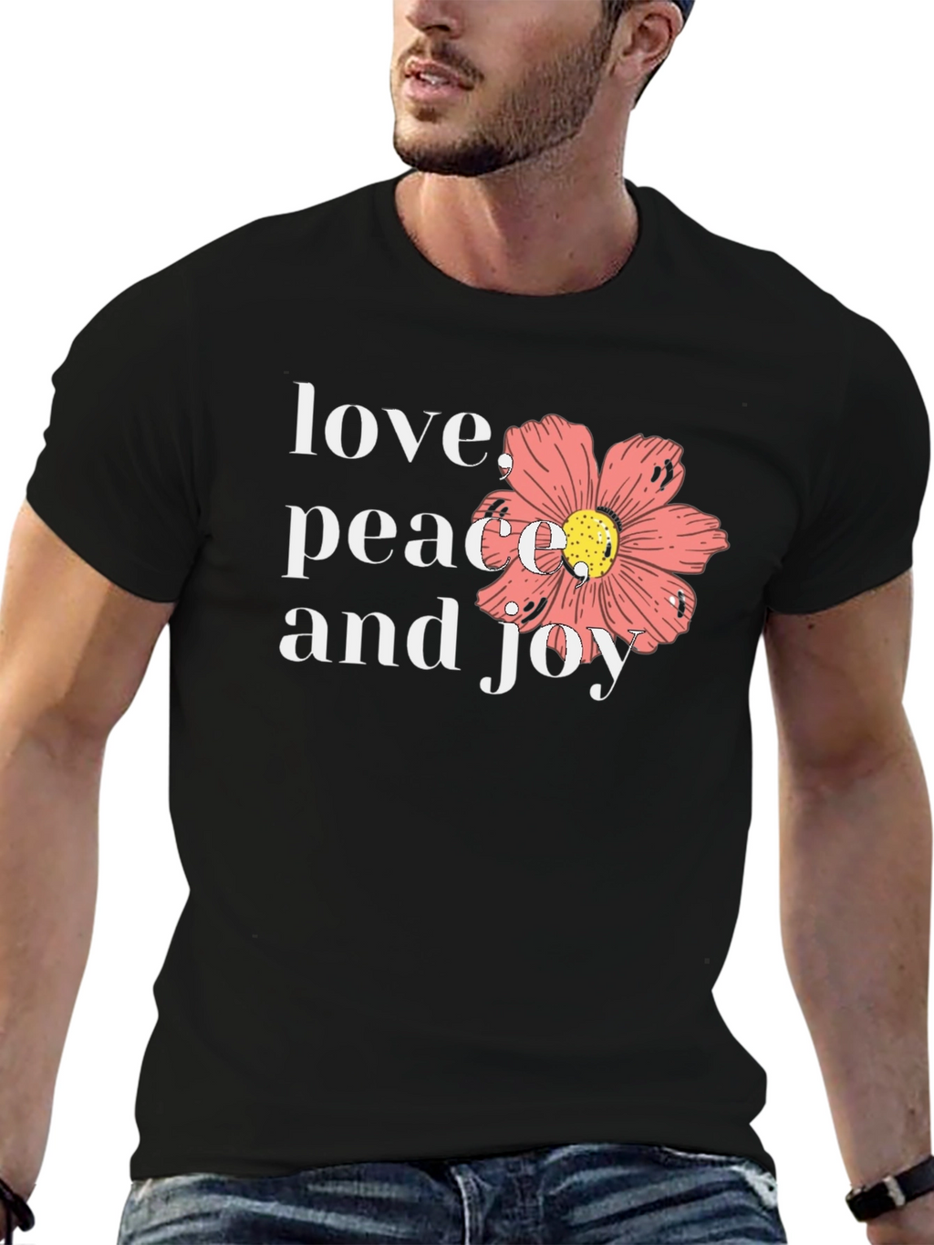 Love Peace Joy Graphic Black T-Shirt