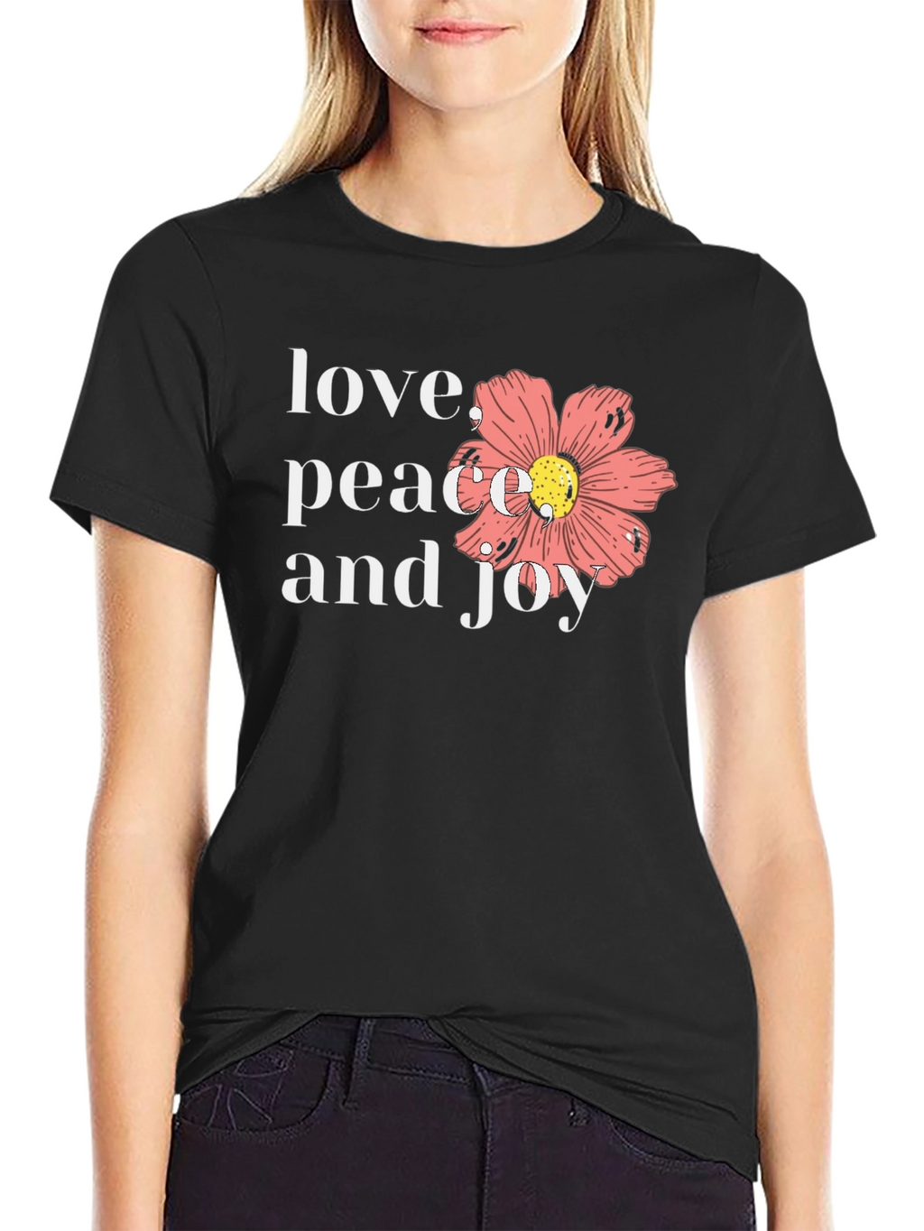 Love Peace Joy Graphic Black T-Shirt