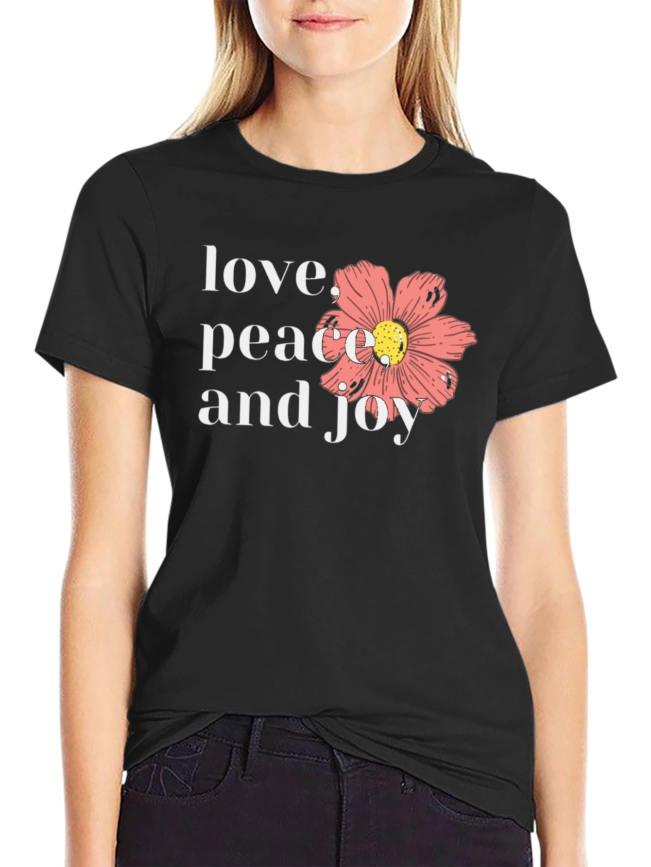 Love Peace Joy Graphic Black T-Shirt