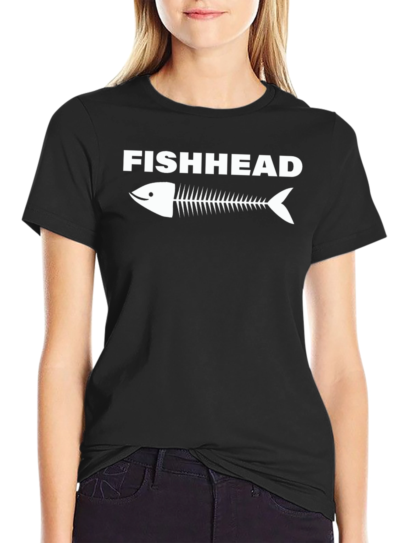 Fishhead Skeleton Graphic Tee - Black Cotton T-Shirt