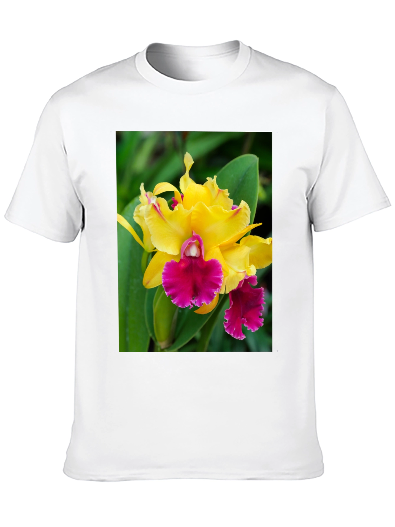 Floral Graphic Tee - Yellow & Pink Orchid Design