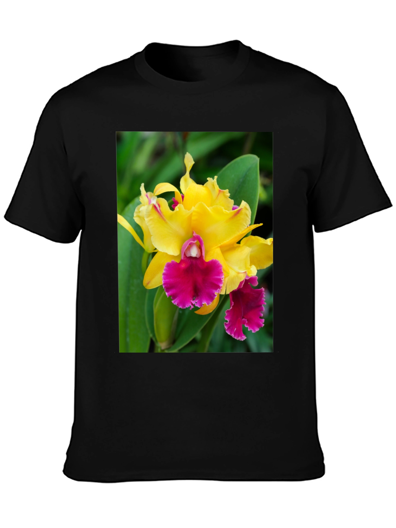 Floral Graphic Tee - Yellow & Pink Orchid Design