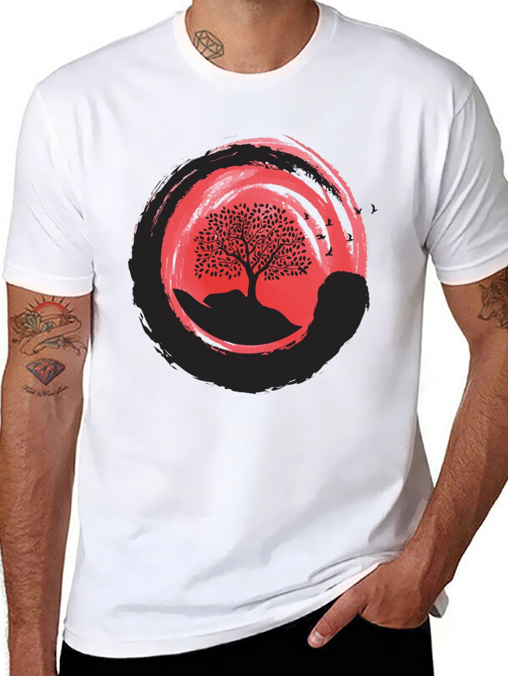 Zen Tree Graphic Tee - Black Cotton Blend Shirt